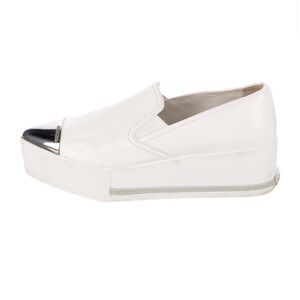 Miu Miu White and Silver Toe Platform Sneaker Shoes